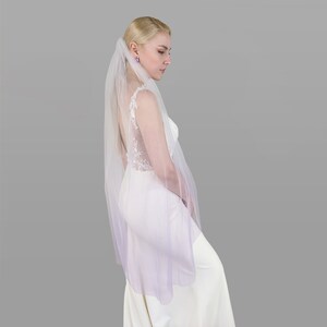 Lavender Ombre Wedding Veil: Pastel Purple Dip-Dyed Tulle, Silver Comb