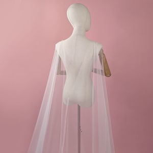 Barely There Minimalistic Bridal Cape, Ivory Soft and Flowy Tulle - Removable Cape Veil