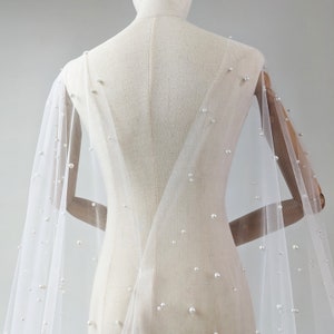 Heavily Beaded Pearl Bridal Cape, Ivory Soft Tulle, Cape With Pearls - Removable Cape Veil