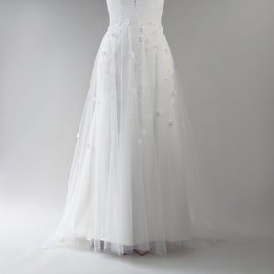 Flower Wedding Overskirt - Bridal Skirt, Ivory Soft Tulle, 3D Fabric Flowers - Detachable Wedding Skirt