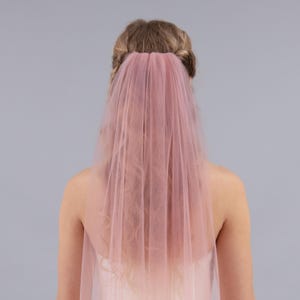 Dusty Pink Blush Bridal Veil - Rose Minimalist Wedding Veil, Lightweight Fabric with Bridal Hair Comb