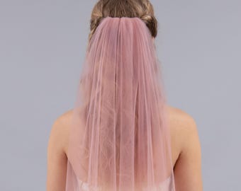 Dusty Pink Blush Bridal Veil - Rose Minimalist Wedding Veil, Lightweight Fabric with Bridal Hair Comb