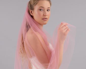 Velo da sposa rosa antico: tulle leggero, pettine argento