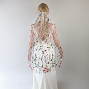 Colorful Wildflower Wedding Veil - Floral Bridal Veil, Ivory Color Soft Tulle Embroidered With Beautiful Flowers , Single Tier Veil