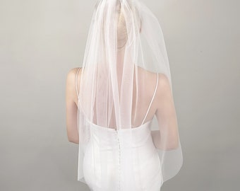 Simple Wedding Veil - Soft Ivory Tulle with Bridal Comb, Barely There Bride Veil, Minimalistic Veil