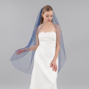 Deep Navy Blue Wedding Veil - Simple Dark Blue Wedding Veil, Lightweight Fabric with Bridal Hair Comb