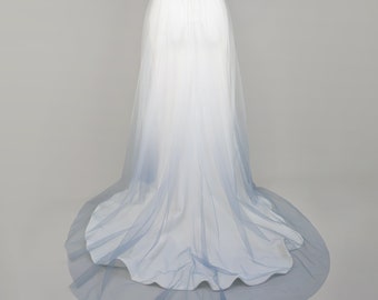 Ombre Blue Wedding Overskirt - Ivory Soft Tulle, Dusty Blue Dip Dye - Detachable Wedding Skirt