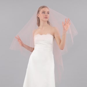 Blush Pink Blusher Wedding Veil, Dusty Old Rose Tulle, Two Tier - With Gold Bridal Hair Comb