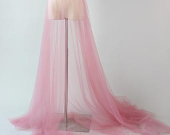 Dusty Pink Tulle Wedding Overskirt: Detachable Bridal Skirt