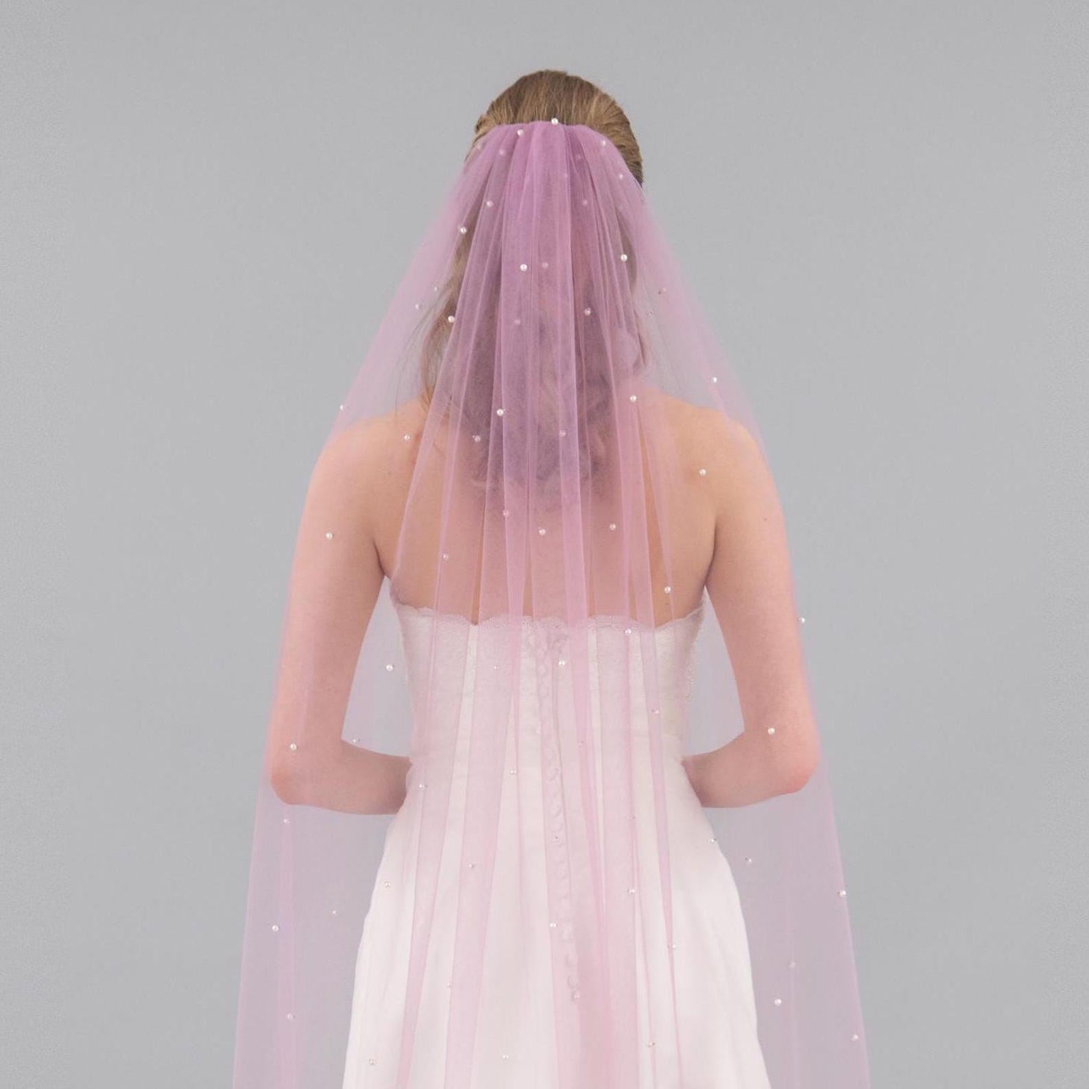 Purple bridal veils - Lilac Purple Pearl Wedding Veil