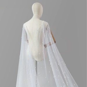 Pearl Bridal Cape, Ivory Soft Tulle, Heavily Beaded With Pearls - Removable Cape Veil