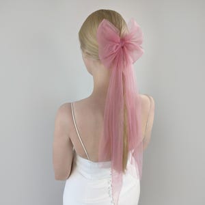 Dusty Pink Bridal Tulle Bow, Wedding Hair Bow - Alternative Wedding Veil, With Bridal Hair Comb, Rose Pink