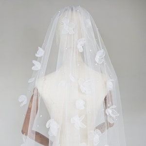 Flower Petal Wedding Veil - Sparkly, Blossom, Petal and Pearl Bridal Veil - Soft Tulle With Bridal Comb