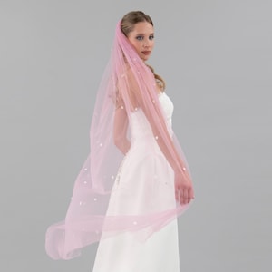 Rose Pink Wedding Veil: 3D Flower & Pearl Bridal Veil