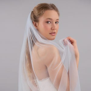 Baby Blue Bridal Veil - Light Blue Minimalist Wedding Veil, Lightweight Fabric with Bridal Hair Comb