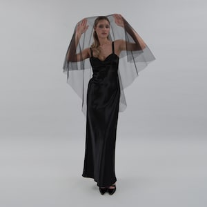 Black Blusher Wedding Veil, Soft Deep Black Tulle, Colored Veil - With Black Bridal Hair Comb