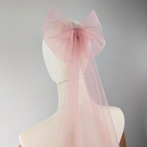 Blush Pink Bridal Tulle Bow,  Wedding Hair Bow - Alternative Wedding Veil, With Bridal Hair Comb, Rose Blush Pink