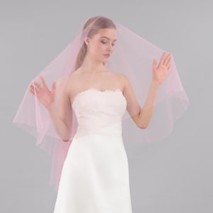 Rose Pink Blusher Wedding Veil, Light Rose Pink Tulle, Minimalist Veil - With Gold Color Bridal Hair Comb