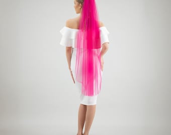 Hot Pink Bridal Veil: Magenta Tulle Wedding Veil with Comb