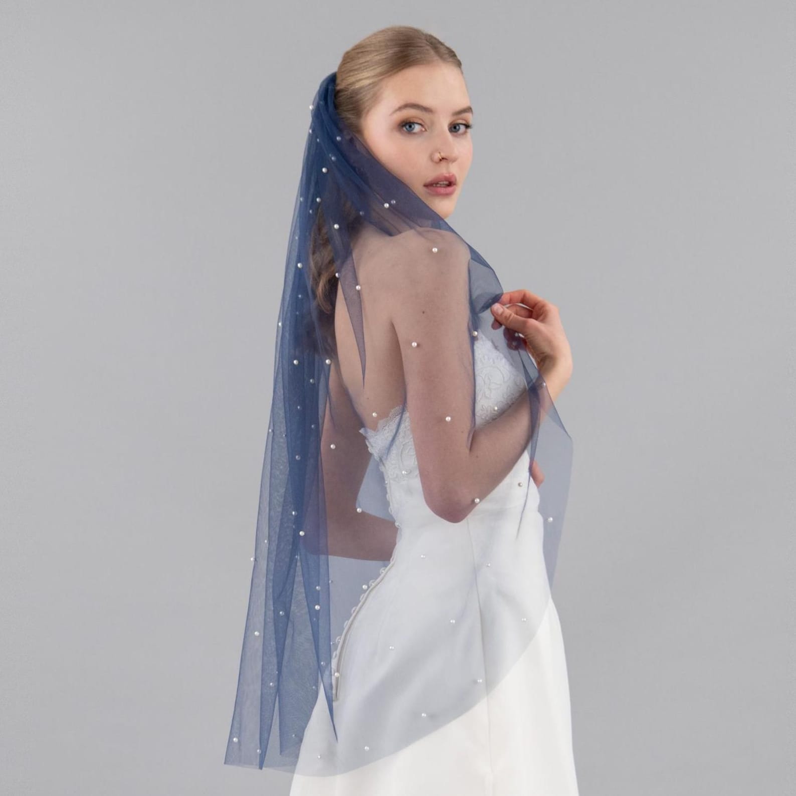 Navy Blue Wedding Veil: Scattered White Pearls, Gold Comb - Etsy Navy Blue Wedding Veil: Scattered White Pearls, Gold Comb - Etsy