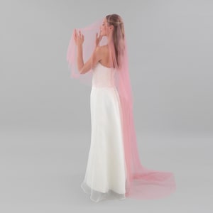 Dusty Pink Blusher Wedding Veil, Dusty Rose Pink Tulle, Minimalist Veil - With Silver Bridal Hair Comb