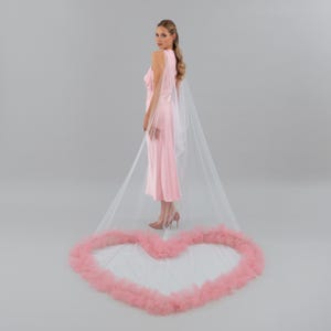 Ruffle Heart Cape Veil, Ivory Cape with Blush Pink Heart - Removable Wedding Cape Veil