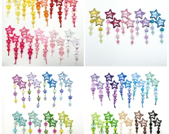 Colourful Star Clip Pairs with Star Bead Dangles | Decora | Kidcore | Cute | Rainbow