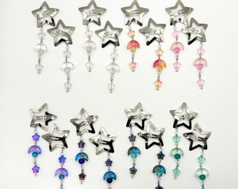 Moon and Star Hair Clip Pairs with Bead Dangles