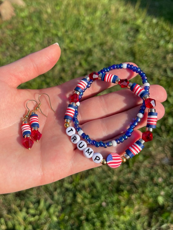 Trump jewelry, patriotic, jewelry, USA jewelry America jewelry. MAGA jewelry, red white, and blue jewelry. Donald Trump jewelry.