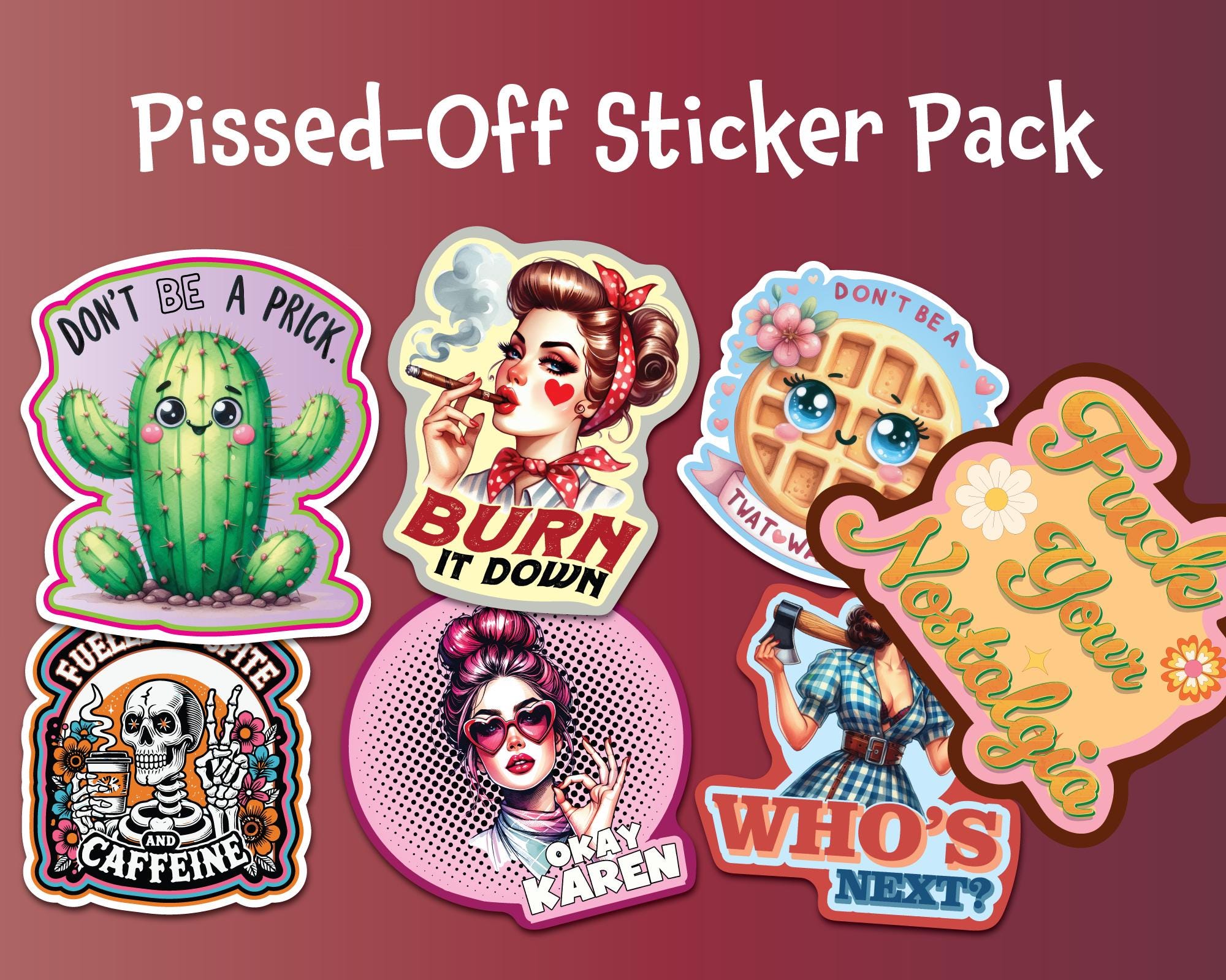 Pissed-off Sticker Pack: Sarcastic Glossy Vinyl Decals - Etsy
