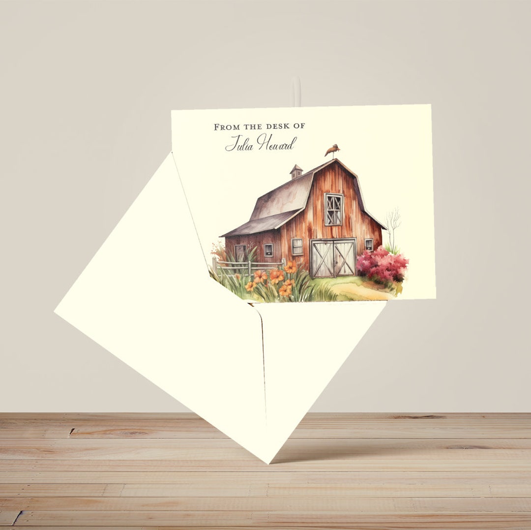 Watercolor Barn Notecards: Rustic Linen Foldover Cards With Labels - Etsy