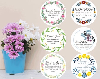 Round Return Address Labels Floral, Bouquet, Flowers,  Envelope Stickers