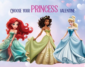 Choose Your Princess Valentine Cards for School Parties Heart Day Love Day Red Hair Dark Skin