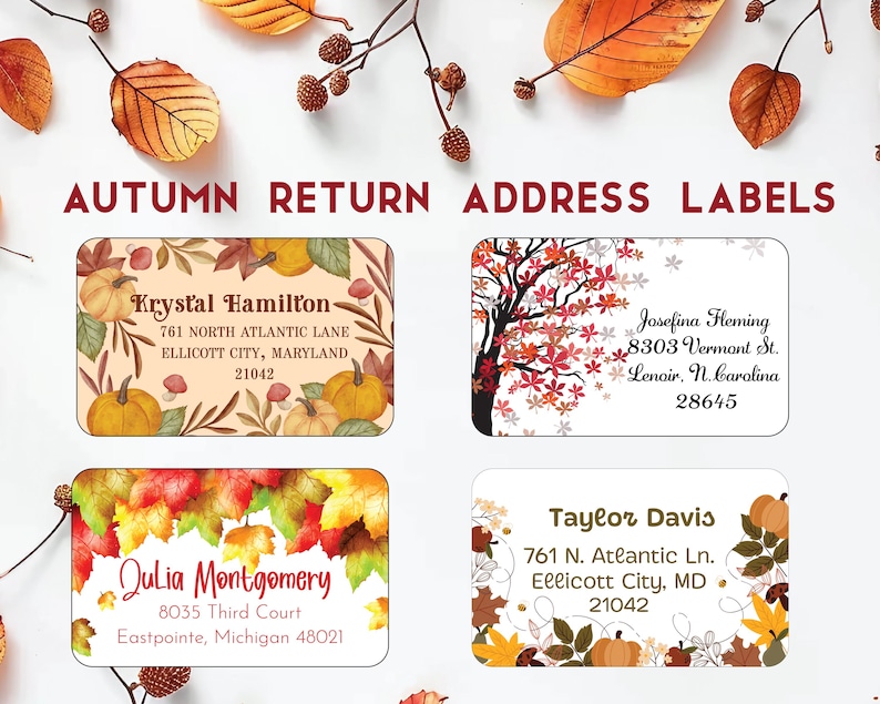 Autumn Fall Return Address Labels With Leaves, Pumpkins, Flowers - Etsy
