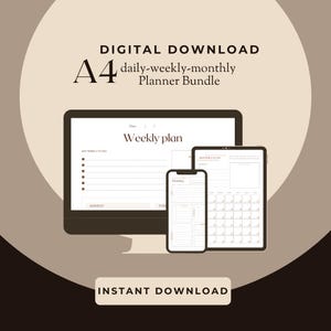 A4 Digital Daily, Weekly, Monthly Planner Fillable Printable Download PDF Bundle