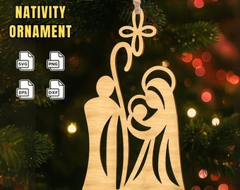 Adorno navideño SVG para la Natividad, Adornos para el Árbol de Navidad SVG, Archivo de corte para kit de adornos navideños, Archivo láser de Navidad, Descarga digital cortada con láser