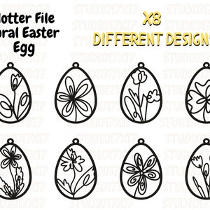 Osterei geschnitten Datei Floral Ostern Tags SVG Frühling Floral Laser geschnitten Datei Set von 8 Ostern Tag Ornamente DXF SVG Glowforge Bild 5