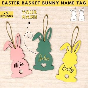 Etiqueta de nome de coelho de cesta de Páscoa SVG, arquivo de laser de etiqueta de cesta personalizada, etiqueta de presente personalizada para Páscoa, arquivo de plotter de coelho de Páscoa, etiqueta Ostern SVG