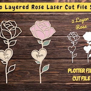 Twee gelaagde roos lasergesneden Svg-bestanden - bloem lasergesneden bestand - cadeau voor geliefde - moeder gesneden bestand voor Cricut - cadeau voor moeder - GlowForge getest
