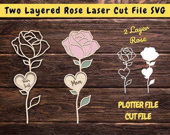 Two Layered Rose Laser Cut Svg Files - Flower Laser Cut File - Gift For Lover - Mom Cut File for Cricut - Gift For Mom - GlowForge Tested