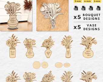 Flower Bouquet With Stand SVG File for Laser Cut File, Standing Pot Flowers SVG, Flower Arrangement for Mom, Happy Mother’s Day Gift SVG
