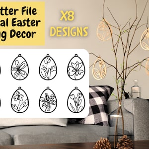 Osterei geschnitten Datei Floral Ostern Tags SVG Frühling Floral Laser geschnitten Datei Set von 8 Ostern Tag Ornamente DXF SVG Glowforge Bild 2