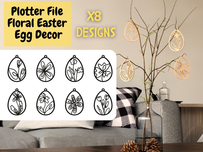 Osterei geschnitten Datei Floral Ostern Tags SVG Frühling Floral Laser geschnitten Datei Set von 8 Ostern Tag Ornamente DXF SVG Glowforge Bild 2