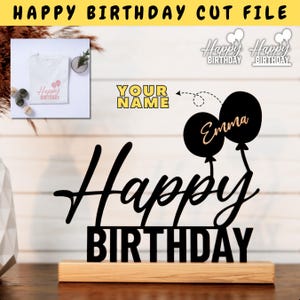Joyeux anniversaire lettrage SVG, fichier coupé joyeux anniversaire, gâteau SVG, fichier laser d'anniversaire, décoration d'anniversaire SVG, ballon d'anniversaire PNG