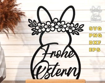 Plik laserowo wycinany Frohe Ostern, Zajączek wielkanocny SVG, Plik laserowo wycinany z motywem wielkanocnym, Plik laserowo wycinany z motywem wielkanocnym SVG, Plik laserowo wycinany z motywem wiosennych kwiatów, Cricut Papercut