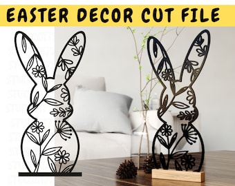 Easter Bunny SVG -  Easter Bunny Cut File - Floral Easter Cut File - Spring Floral Laser Cut File - Glowforge Svg -Cricut Papercut Cameo