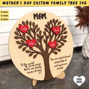 Árbol genealógico personalizado para el Día de la Madre con soporte SVG, regalo para mamá, letrero familiar personalizado, SVG para el Día de la Madre, archivo de caballete incluido
