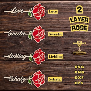 Arquivo de corte a laser de rosas de duas camadas SVG, arquivo de corte de rosas SVG, arquivo de corte de dia dos namorados, presente para amante, presente para mãe, esposa, arquivo de corte a laser de dia das mães