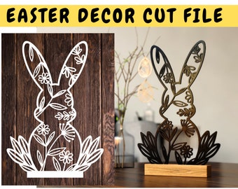 Easter Bunny SVG -  Easter Bunny Cut File - Floral Easter Cut File - Spring Floral Laser Cut File - Glowforge Svg -Cricut Papercut Cameo