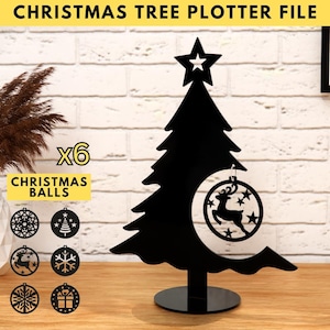 Christmas Tree With Balls Plotter File SVG,  Christmas Blocks Plotter File,  Christmas Decor SVG - DXF Cut File, Christmas Decoration Laser